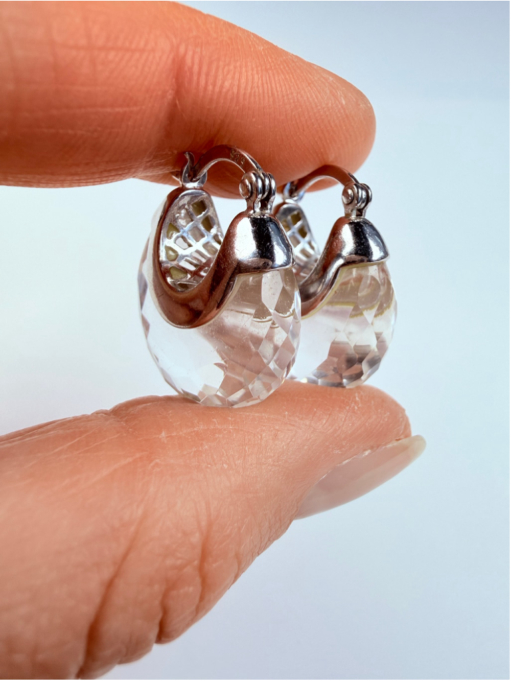 Modern Swarovski Clear Rock Crystal 925 Sterling Silver Lever Hoop Earrings
